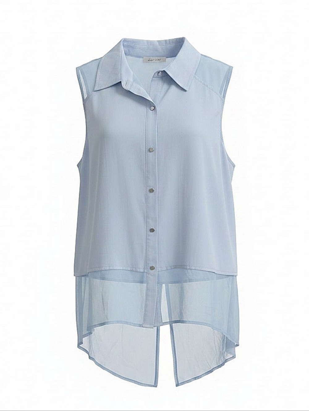 NWT! Kenneth Cole Sleeveless Sheer-Panel High-Low Blouse - Light Blue